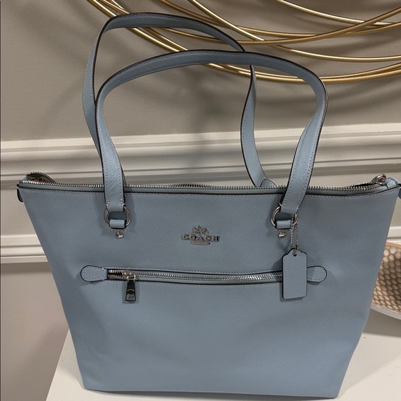 Coach Pale Blue Leather Tote with Silver Hardware - Picture 6 of 8